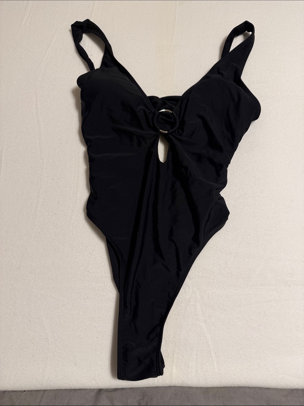 SHEIN Black One-Piece Swimsuit with Front Ring Detail-s25